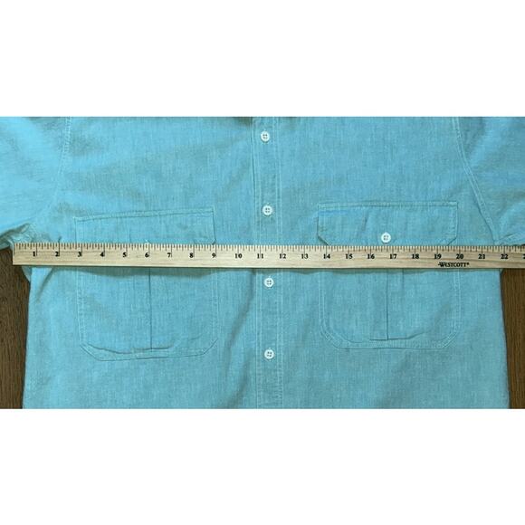 Neiman-Marcus Men's Large 100% Cotton Pale Green Short Sleeve Button Up Shirt - Picture 8 of 9